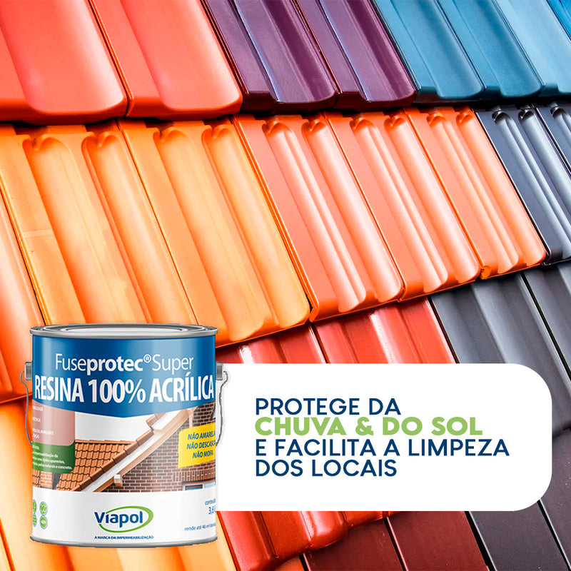 Resina Acrílica Fuseprotec 3,6 Lt Semibrilho Acetinado Viapol Incolor Transparente