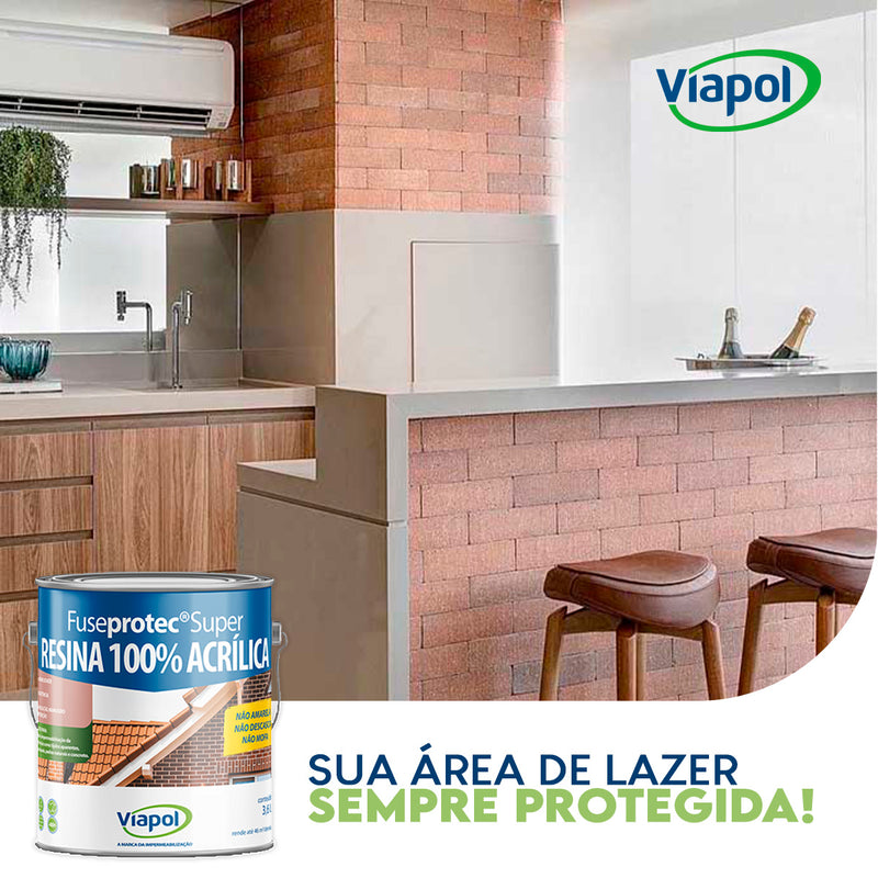 Resina Acrílica Fuseprotec 3,6 Lt Semibrilho Acetinado Viapol Incolor Transparente