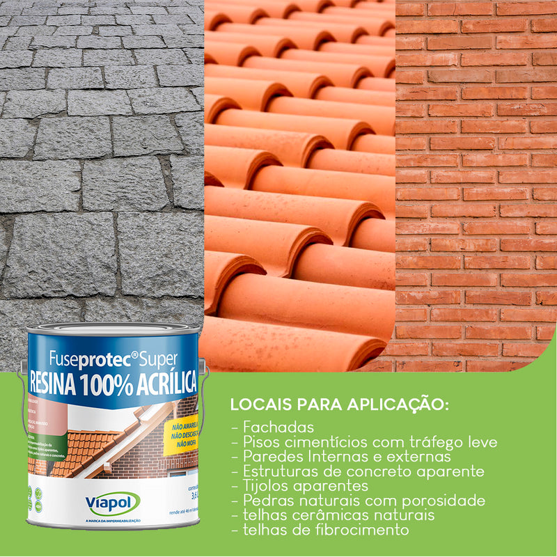 Resina Acrílica Fuseprotec 3,6 Lt Semibrilho Acetinado Viapol Incolor Transparente