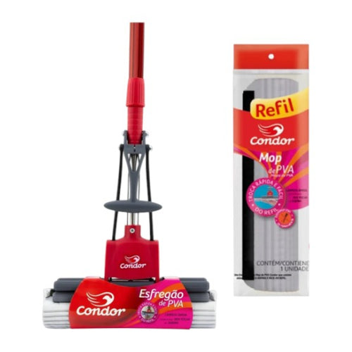 Rodo Mop Esfregão Mágico De Esponja Pva Absorvente Com Refil Cor Vermelho