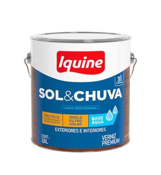 Verniz Sol e Chuva Iquine Base Água Incolor 3,6L com Triplo Filtro Solar