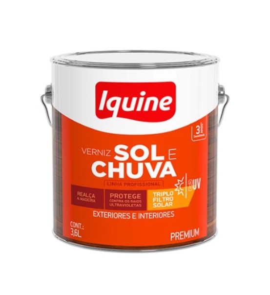 Verniz Sol e Chuva Iquine 3,6L com Triplo Filtro Solar para Madeira Acetinado Incolor