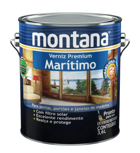 Verniz Premium Marítimo Base Solv Para Portas Janelas Portões Madeira 3,6l Cor Natural Brilhante Montana