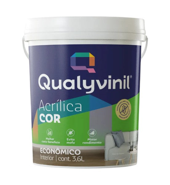 Tinta Acrílica Econômica Branco Alto Rendimento e Cobertura Qualyvinil Fosca 3,6l