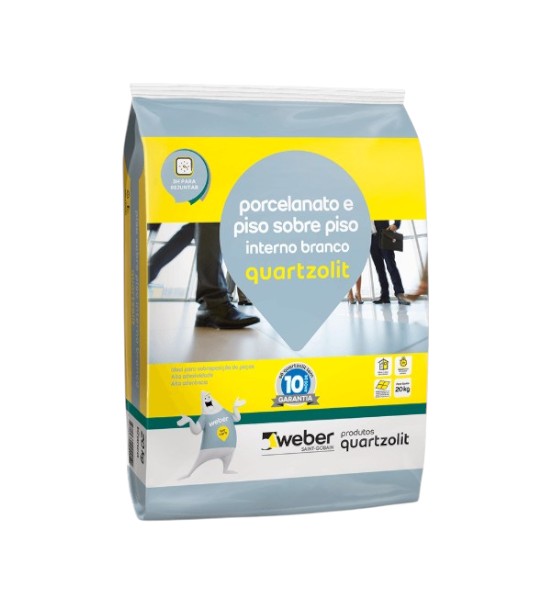Argamassa Interno Branco Para Porcelanato e Piso sobre Piso 20kg Quartzolit