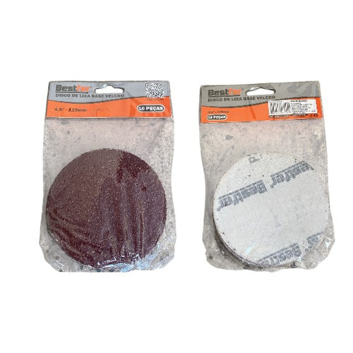 Pacote Com 10 Disco De Lixa Com Velcro 4 1/2 115MM Bestfer Vários Grãos