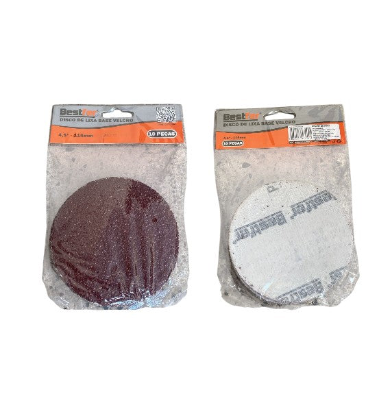 Pacote Com 10 Disco De Lixa Com Velcro 4 1/2 115MM Bestfer Vários Grãos